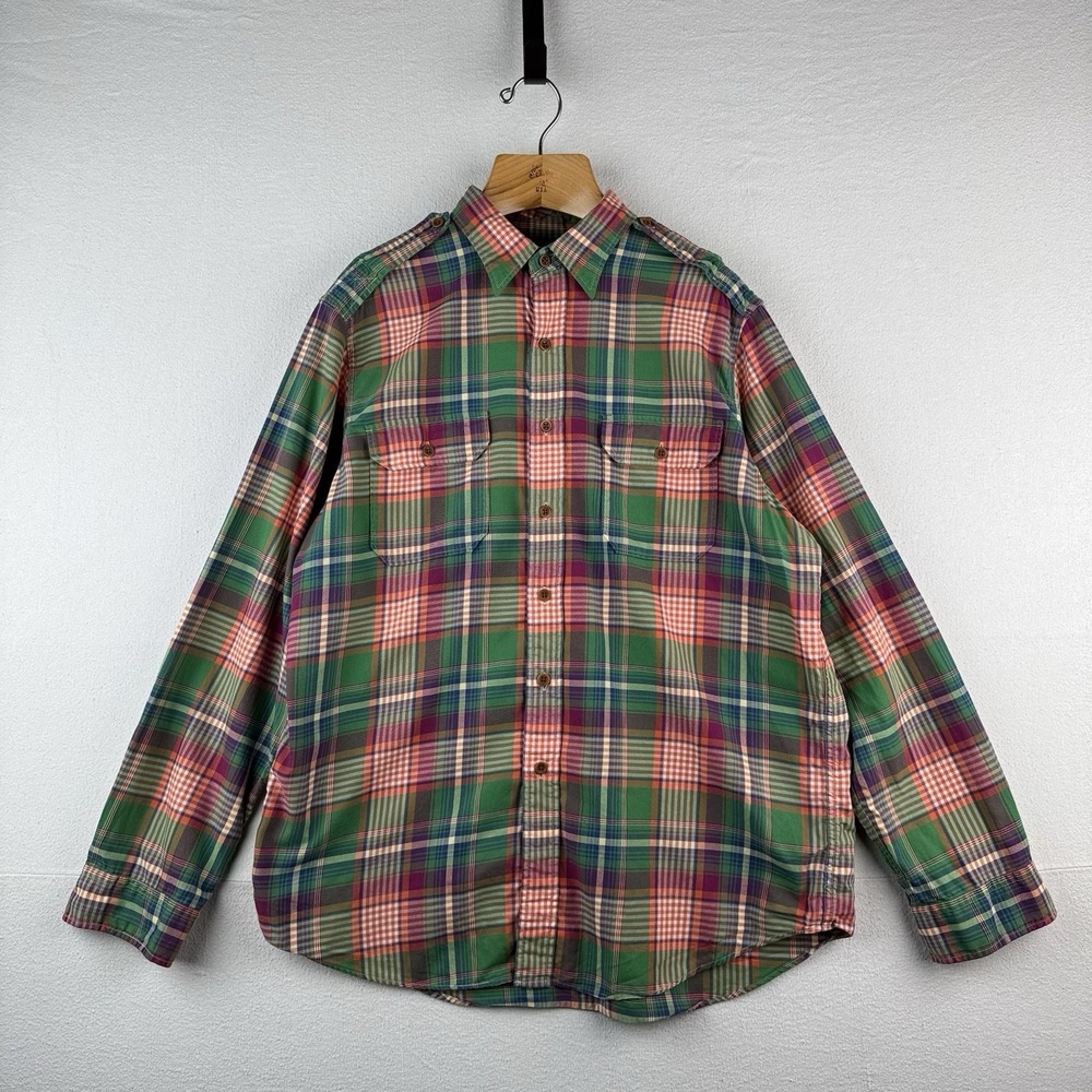 Vintage Polo Ralph Lauren Men's XL Madras Button Down Shirt Green Orange Safari